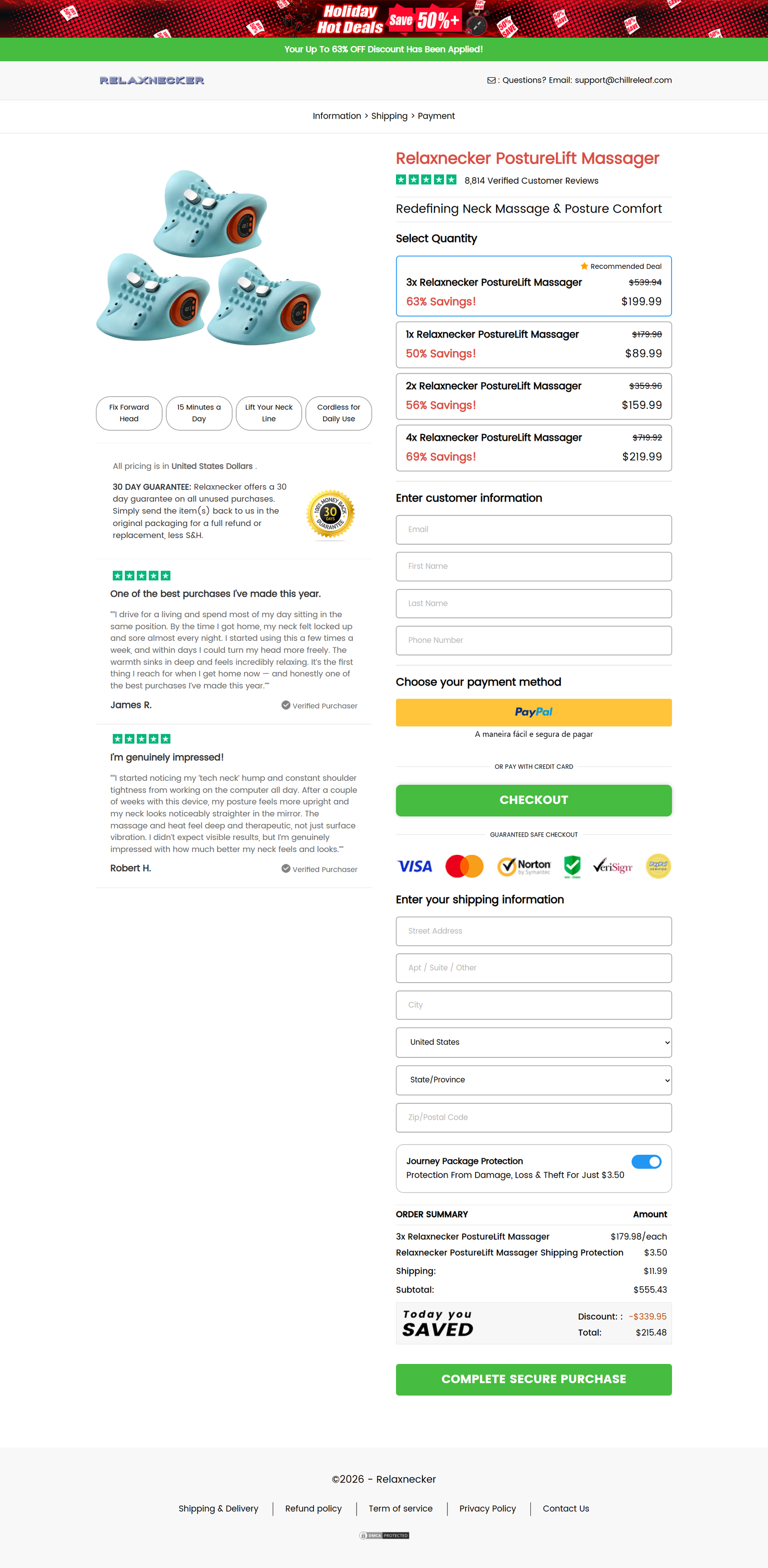 Relaxnecker PostureLift Massager uses EMS pulse massage and soothing heat to support tech‑neck comfort and posture at home. Cordless, 30‑day guarantee.